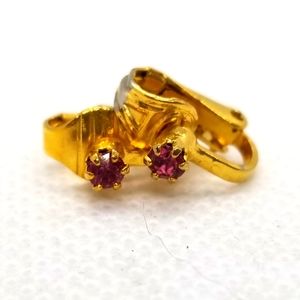 Pink Gemstone gold tone clip on earrings